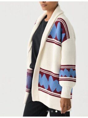 Kerri Rosenthal Size XS Oversized Print Takeaway Cardigan Cotton Sweater White